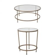 Flash Furniture Astoria Collection 3 Piece Coffee and End Table Set with Glass Tops and Matte Gold Frames