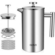OZAVO Kaffeebereiter, mit Edelstahlfilter, French Press System mit Zweilagiger Konstruktion, 1L