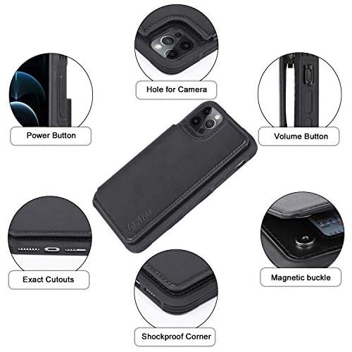  [아마존베스트]Arae Compatible with iPhone 12 Pro max Case - Wallet Case with PU Leather Card Pockets Back Flip Cover for iPhone 12 Pro Max 6.7 inch - Black