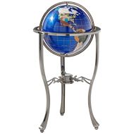 Unique Art Since 1996 Brand 37 Tall Bahama Blue Pearl Swirl Ocean Floor Standing Gemstone World Globe with Tripod Silver Stand and 50 US State Stones