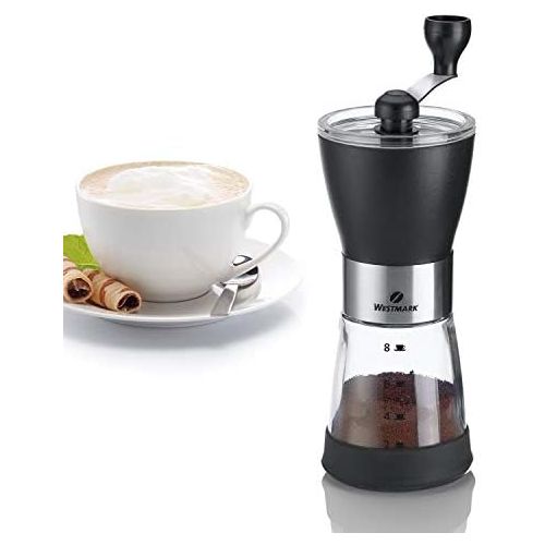  Westmark Kaffeemuehle, Handmuehle, Bis zu 8 Tassen, Glas/Edelstahl/Keramik, Brasilia Negro, Silber/ Schwarz, 24922260