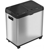 iTouchless 16 Gallon Touchless Trash Can and Recycle Bin, Stainless Steel, Dual-Compartment (8 Gal each), Kitchen Recycling and Garbage