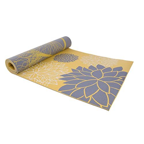 Cap Yoga Mat with Carry Strap, 5mm, Ginko Design, Yellow/Gray