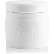Sweejar Porcelain Butter Keeper Crock, French Butter Dish with Water Line, Ceramic Butter Container for soft butter (White)