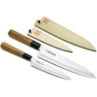 [아마존베스트]Yoshihiro 46 Layers Hammered Damascus Gyuto Chef Knife and Petty Utility Knife SET (Gyuto 8.25 (210mm) & Petty 6 (150mm), Ambrosia Handle)