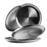 Reusable Brushed Metal 18/8 Dinner Plates- Vintage Quality 304 Stainless Steel Silver Color Heavy Duty Kitchenware Round Metal 9 Inch Plates | Dishwasher Safe | BPA Free| Use for B
