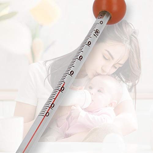  Lantelme Babyflaschen analog Thermometer Glas mit Holzkugel in orange fuer Babyflasche Lebensmittel 6167