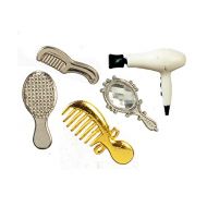 Town Square Miniatures Dolls House Hair Dryer Brush Combs & Mirror Bedroom Vanity Accessory Set