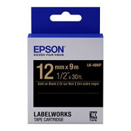 Epson LabelWorks Standard LK (Replaces LC) Tape Cartridge ~1/2 Gold on Black (LK-4BKP) - for use with LabelWorks LW-300, LW-400, LW-600P and LW-700 Label Printers