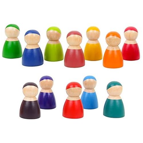  Agirlgle Toddler Wooden Toys 12 Rainbow Friends Wooden Peg Dolls Bodies Baby Kids Wooden Pretend Play for Toddlers People Figures Shape Preschool Learning Educational Toys Montesso