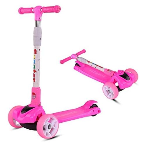  Kinder Roller Dreiradscooter Roller mit Vier Radern faltender Roller-Gleitblock-doppeltes hinteres Rad Yo Auto 3-6-9 Skateboard FANJIANI (Farbe : Rosa)