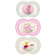 MAM Pacifiers, Baby Pacifier 16+ Months, Best Pacifier for Breastfed Babies, Day & Night Design Collection, Girl, 3Count, Multi
