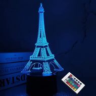 [아마존베스트]FULLOSUN Eiffel Tower Nightlight 3D Illusion Lamp Visual Bedroom Decoration LED Lamp with Remote Control 16 Color Changing Paris Fashion Style Acrylic Gifts for Birthday Xmas