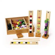 Excellerations Premium Wooden Montessori Inspired Sequencing Bead Activity Set in Wooden Storage Tray 13 inch Square, 72 Beads, Early Math Skills, Educational Toy, Preschool, STEM,