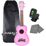 Kala Makala Pink Burst Dolphin Soprano Ukulele - MK-SD/PKBURST Bundle with a Kala Tuner and Lumintrail Polishing Cloth