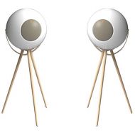 Ivation EUPHO E3 Bluetooth Spherical Wireless Speakers (White) with Solid Wood Removable Legs (2 Pack)
