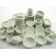 Wonder Miniature Set 50 Mixed White Ceramic Plate Dish Bowl Dollhouse Miniature Kitchen 13349