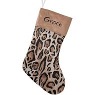 customjoy Leopard Print Personalized Christmas Stocking with Name Xmas Tree Fireplace Hanging Decoration Gift 17.52.7.87 Inch