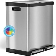 iTouchless 16 Gallon Dual Step Trash Can & Recycle, Stainless Steel Lid and Bin Body with Handle, Includes 2 x 8 Gallon (30L) Removable Buckets are Color-Coded, Soft-close and Airt
