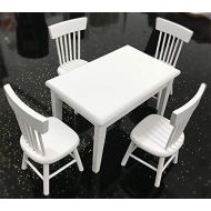 SXFSE Dollhouse Decoration Accessories, 1:12 Dollhouse Miniature Furniture Wooden White Dining Table Chair Model Set
