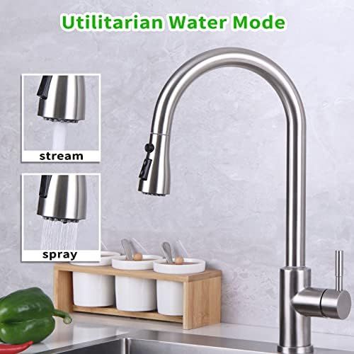  Pull Down Faucet Spray Head, Angle Simple Kitchen Sink Faucet Sprayer Head Nozzle Pull Out Hose Sprayer Replacement Part Faucet Head Kitchen Tap Sprayer Spout, Brushed Nickel