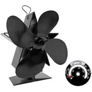 GOFEI 4 Blade Heat Powered Stove Fan Quiet Environmental Fan Heater Tool Efficient Heat Distribution with Thermometer for Wood/Coal Or Pellet Burning Stove