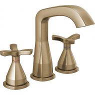 Delta Faucet Stryke Widespread Bathroom Faucet 3 Hole, Gold Bathroom Faucet with Cross Handles, Diamond Seal Technology, Metal Drain Assembly, Champagne Bronze 357766-CZMPU-DST