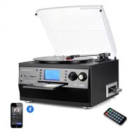 DIGITNOW Bluetooth Record Player Turntable with Stereo Speaker, LP Vinyl to MP3 Converter with CD, Cassette, Radio, Aux in and USB/SD Encoding, Remote Control