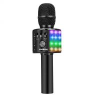 [아마존베스트]BONAOK Bluetooth Karaoke Wireless Microphone with LED Lights, 4 in 1 Portable Rechargeable Sing Mic Speaker for Android/iPhone/iPad/PC Kids Adults(Q37L BLACK)