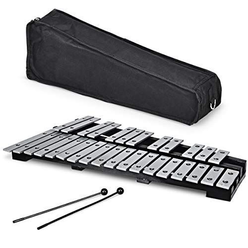 자이언텍스 Giantex Foldable Glockenspiel Xylophone 30 Note, with Wood Base and 30 Metal Keys, 2 Rubber Mallets, Carrying Bag, Professional Glockenspiel Xylophone Percussion Instrument for Adu