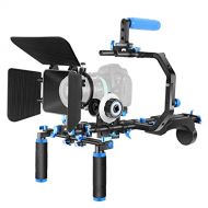 Neewer Shoulder Rig Kit for DSLR Cameras and Camcorders, Movie Video Film Making System with Matte Box, Follow Focus, C-Shaped Bracket, 15mm Rods, Handgrip, 1/4” & 3/8” Threads (Bl