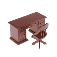 LoveinDIY Miniature Wood Desk and Chair Office Furniture Set for 1:12 Dollhouse Toy