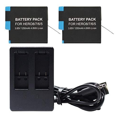  UpStart Battery 2-Pack AHDBT-801 Battery & 1 Charger Replacement for GoPro Hero 7 HD Black Camera - Compatible with SPJB1B Fully Decoded Battery & Charger