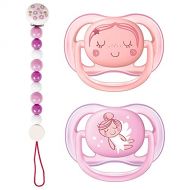 Philips AVENT Ultra Soft Air Pacifier 0 6?Months.//Tree Of Life Set Of 2?Includes 2?Assorted Ilisi Ertra Port Box + Heimess Wooden Dummy Chain Pearls Light Pink