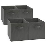 EZOWare Set of 4 Foldable Fabric Basket Bin, Collapsible Storage Cube Boxes for Nursery Toys (13 x 15 x 13 inches) (Gray)