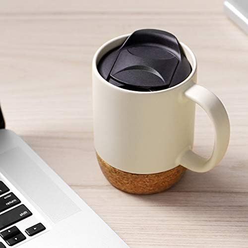  [아마존베스트]DOWAN Coffee Mugs Set of 2, 15 OZ Ceramic Mug with Insulated Cork Bottom and Splash Proof Lid, Large Coffee Mug with Handle for Men, Women, Beige