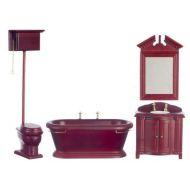 Town Square Miniatures Dollhouse Traditional Mahogany Wooden Bathroom Suite Furniture Set Miniature