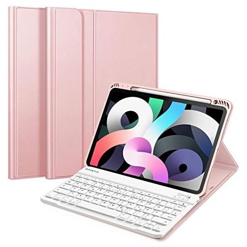  [아마존베스트]Fintie Keyboard Case for iPad Air 10.9 Inch 2020 (4th Generation) Soft TPU Back Case Cover with Pencil Holder, Magnetic Removable Bluetooth Keyboard with QWERTZ Layout, Rose Gold