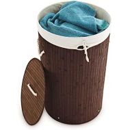 Relaxdays Waschekorb Bambus rund Ø 41 cm, faltbare Waschetruhe, Volumen 80 Liter, Waschesack aus Baumwolle, braun