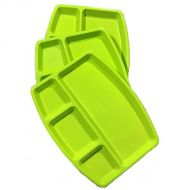 Decornt Food-Grade Virgin Plastic (Microwave-Safe) 4-Compartments Divided-Dinner Plate; Set of 3; Length 12 Inches X Breadth 9 Inches; Green Color.