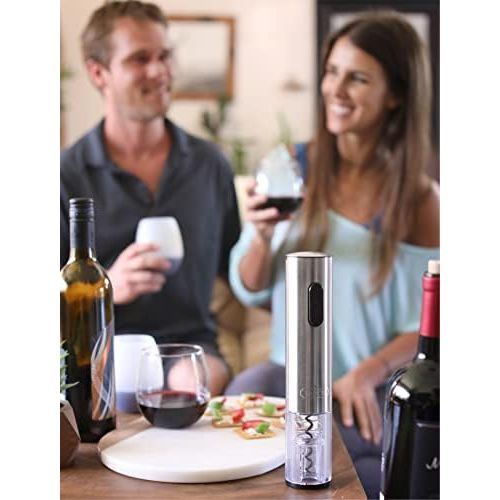  [아마존베스트]Twinzup - Electric Corkscrew Premium Box with Foil Cutter and Charging Station, Wireless Electric Corkscrew, Wine Opener Set, Corkscrew Wine Silver