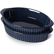 [아마존베스트]LEETOYI Porcelain Small Oval Au Gratin Pans, Baking Dish Set for 1 or 2 person servings, Bakeware with Double Handle for Kitchen and Home, Set of 2 (Navy)