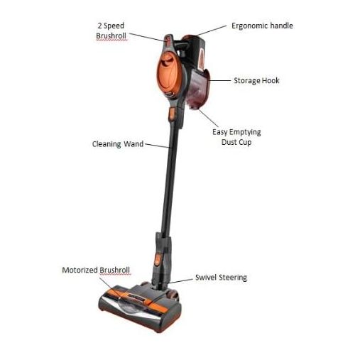 닌자 SharkNinja Shark Rocket Corded Bagless Stick Vacuum for Carpet and Hard Floor Cleaning with Swivel Steering (HV302), Gray/Orange