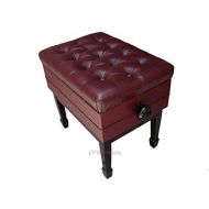 CPS Imports Adjustable Genuine Leather Artist Concert Piano Bench Stool in Mahogany with Music Storage