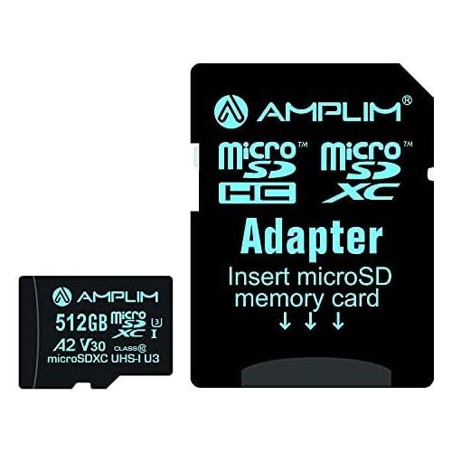 Amplim 512GB Micro SD Card, New 2021 MicroSD Memory Plus Adapter, Extreme High Speed 170MB/S A2 MicroSDXC U3 Class 10 V30 UHS-I for Nintendo-Switch, GoPro Hero, Surface, Phone, Cam