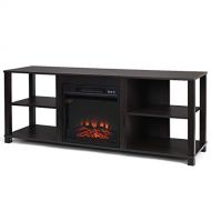 Tangkula Fireplace Stand, TV Stand Fireplace for TV Up to 65, Entertainment Television Storage Console Centers with Adjustable Shelves, with 18X17 1400W Electric Fireplace and Remo