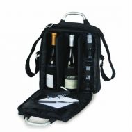 Picnic Plus Magellan Wine Tote and Cheese Set Holds 2 bottles includes Opener, Cheese Board, Knife- Black