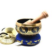 TM THAMELMART FOR BEAUTIFUL MINDS 3.75 Exquisite Tibetan Singing Bowl Set for Meditation ~ Mantra Symbols Painted ~ Om Nava Sivaya Tingsha Cymbals~ Silk Cushion & Wooden Mallet Included ~Handmade in Nepal by Thamel명상종 싱잉볼