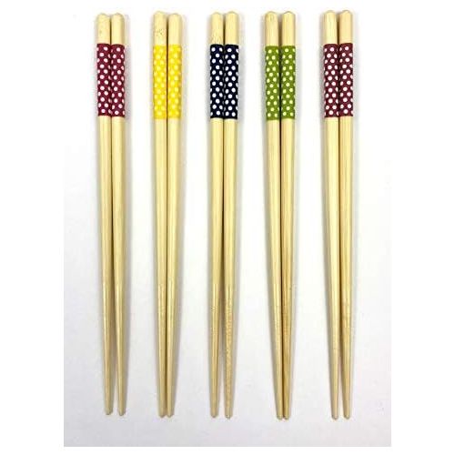  [아마존베스트]JapanBargain, Bamboo Chopsticks Reusable Japanese Chinese Korean Wood Chop Sticks Hair Sticks 5 Pair Gift Set Dishwasher Safe, 9 inch (1, Ivory-Dot)