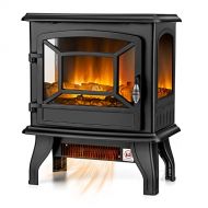 Tangkula 20 Inches Electric Fireplace Stove, Freestanding Fireplace Infrared Heater with Adjustable Thermostat and Realistic Flame Effect 1400W Indoor Space Heater with Overheating